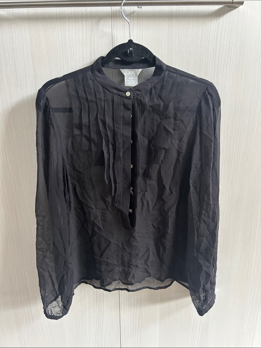100% silk Sheer Pleated Front Dress Shirt size Med Joe Fresh